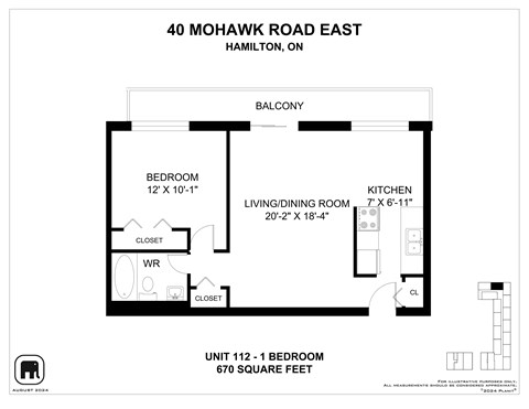 Floor plan for 1 bed, 1 bath, 855 sqft